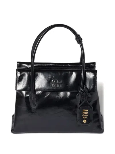 Miu Miu Solitaire Bag In Shiny Leather In Black