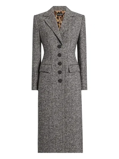 Dolce & Gabbana Single-breasted Wool Chevron Coat In Gray