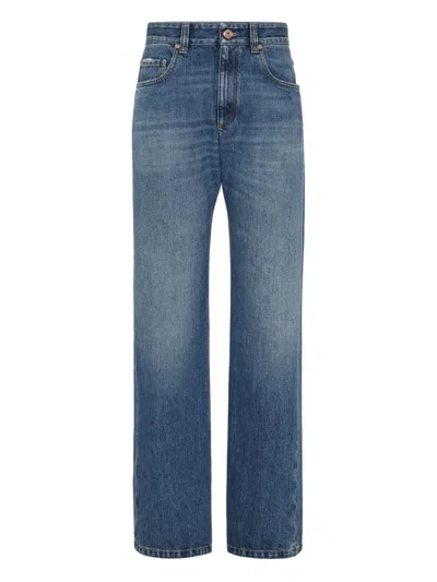 Brunello Cucinelli Authentic Denim Column Jeans With Monili In Blue