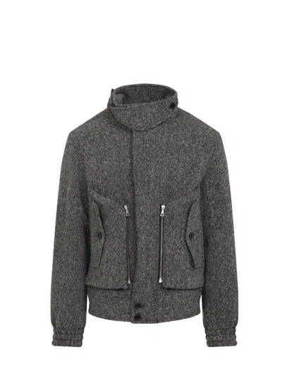 Dries Van Noten Patterned Wool Zip Jacket Front Pockets In Gray