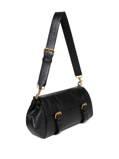 Dries Van Noten Textured Leather Shoulder Bag With Gold-tone Buckle Closure In Black