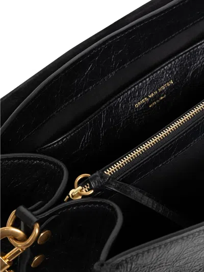 Dries Van Noten Textured Leather Shoulder Bag With Gold-tone Buckle Closure In Black