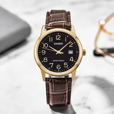Casio Dress Series Quartz Mtp-v002gl-1b /black Brown Analog In Burgundy