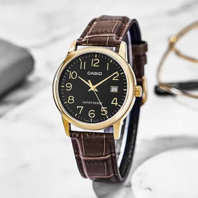 Casio Dress Series Quartz Mtp-v002gl-1b /black Brown Analog In Burgundy