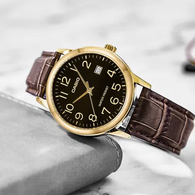 Casio Dress Series Quartz Mtp-v002gl-1b /black Brown Analog In Burgundy