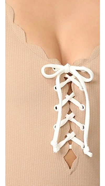 Shop Marysia Palm Springs Tie Maillot In Tan/white