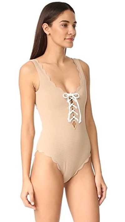 Shop Marysia Palm Springs Tie Maillot In Tan/white