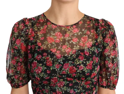 Dolce & Gabbana Black Floral Roses A-line Shift Gown Dress In Brown
