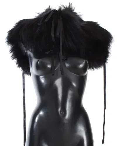 Dolce & Gabbana Black Fox Fur Shoulder Wrap Cover Collar Scarf In Black
