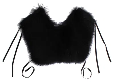 Dolce & Gabbana Black Fox Fur Shoulder Wrap Cover Collar Scarf In Black