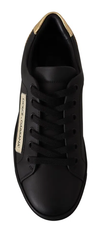 Dolce & Gabbana Black Gold Leather Low Top Sneakers Womens Shoes In Black