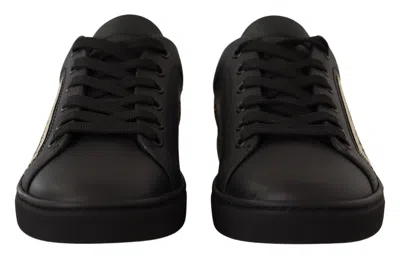 Dolce & Gabbana Black Gold Leather Low Top Sneakers Womens Shoes In Black