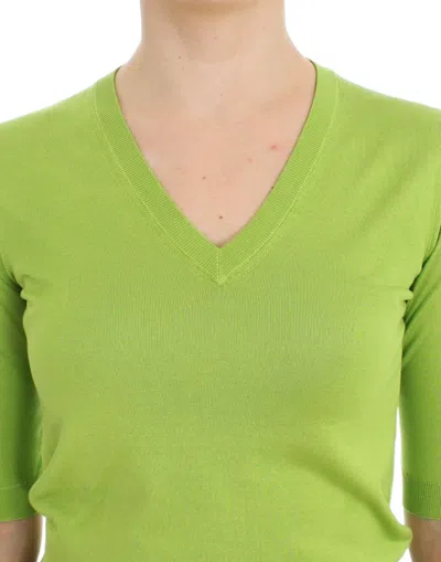Dolce & Gabbana Green Wool V-neck Pullover Sweater Top In Green