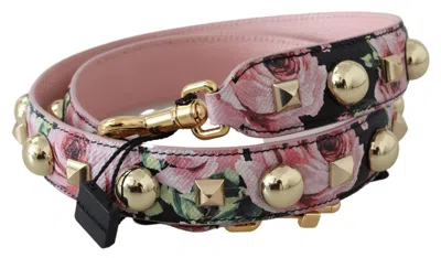 Dolce & Gabbana Pink Floral Gold Studs Bag Accessory Shoulder Women's Strap In Pink