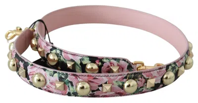 Dolce & Gabbana Pink Floral Gold Studs Bag Accessory Shoulder Women's Strap In Pink