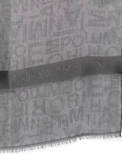 Emporio Armani Frayed Edge Rectangle Scarf In Black