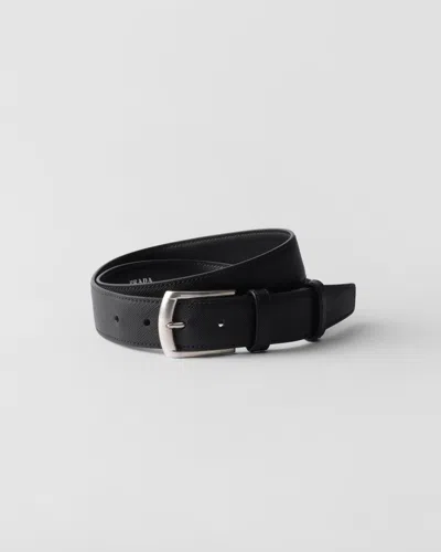 Prada Saffiano Leather Belt In Black