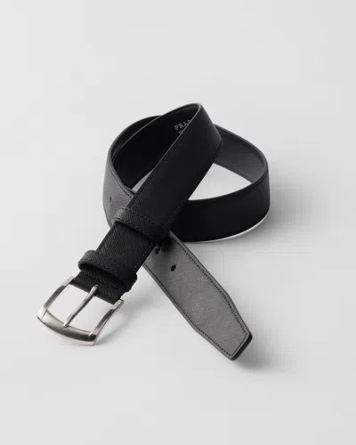 Prada Saffiano Leather Belt In Black
