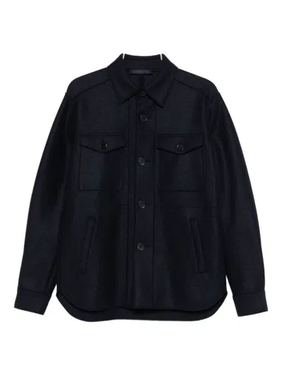 Harris Wharf London Button-down Flap-pocket Shirt Jacket In Blue