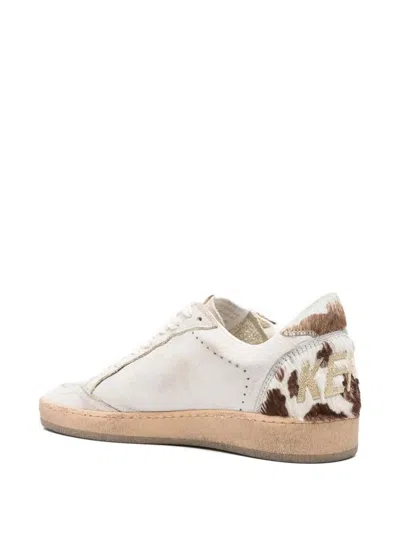 Golden Goose Ball Star Sneakers In Leather With Suede Star And Horsy Cow Printed Heel Tab Shoes In White