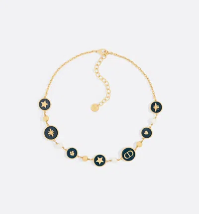 Dior Adjustable Charm Necklace Pearl Accents In Gold