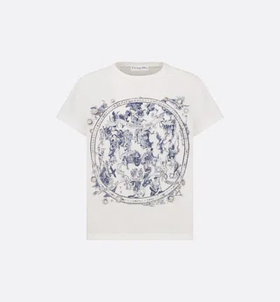 Dior Printed Graphic Round Neck Short Sleeve Top In White