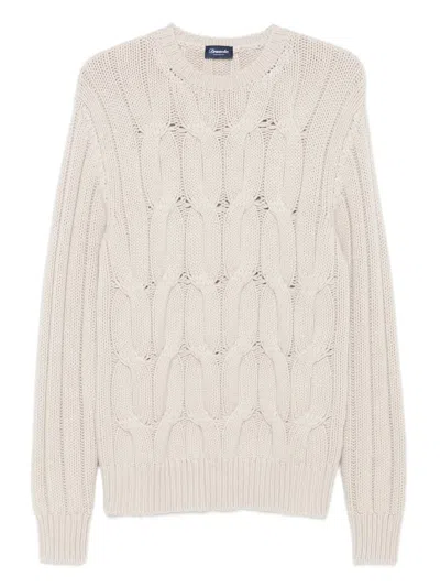 Drumohr Textured Cable Knit Cashmere Sweater In Neutral