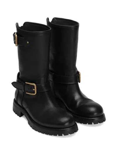 Dolce & Gabbana Buckle Lug Mid-calf Round Toe Boots In Black