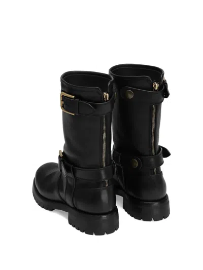 Dolce & Gabbana Buckle Lug Mid-calf Round Toe Boots In Black