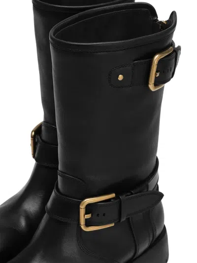 Dolce & Gabbana Buckle Lug Mid-calf Round Toe Boots In Black