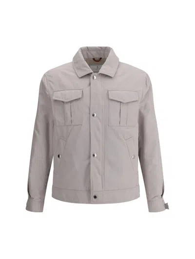 Brunello Cucinelli Waterproof Shirt Jacket With Point Collar In Neutral