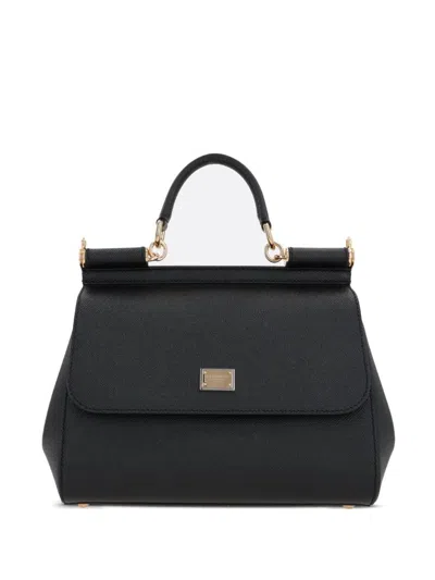 Dolce & Gabbana Structured Calf Leather Large Sicily Handbag In Black