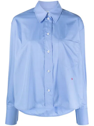 Victoria Beckham Shirt Cropped Long Sleeves In Blue