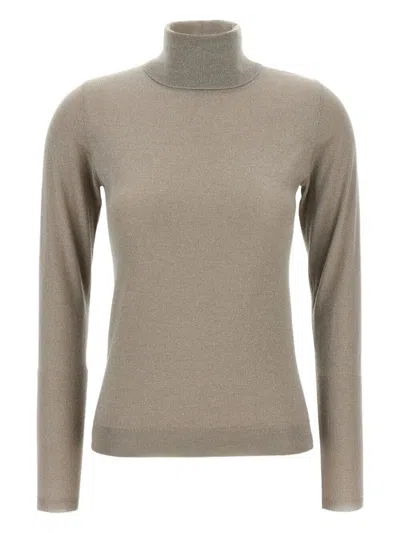 Brunello Cucinelli Sparkling Cashmere And Silk Lightweight Turtleneck Sweater In Brown