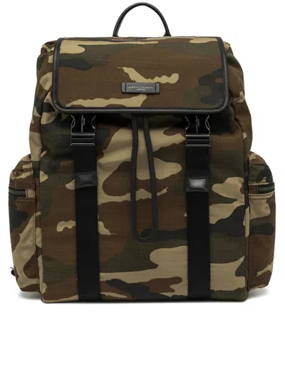 Gianni Chiarini Camouflage Backpack With Adjustable Straps And Side Zip Pockets In Brown