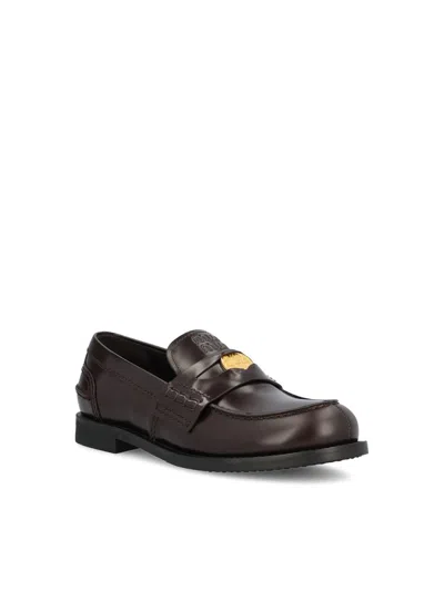 Miu Miu Brown Leather Loafers In Brown