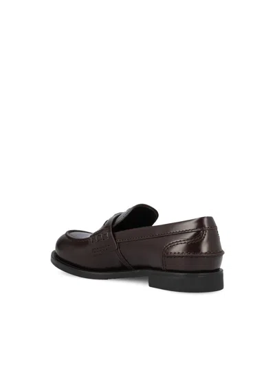 Miu Miu Brown Leather Loafers In Brown
