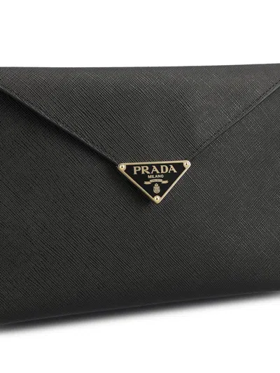 Prada Saffiano Leather Envelope Clutch In Black