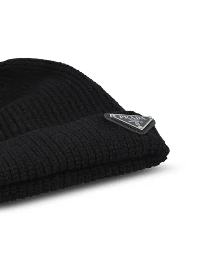Prada Beanie Hat With Logo In Black