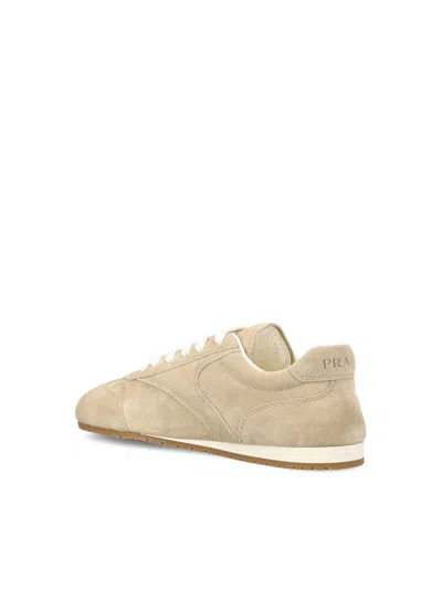 Prada Suede Lace-up Sneakers In Neutral