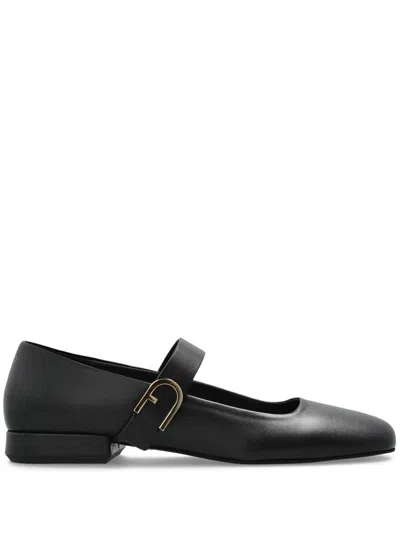 Furla Buckle Round Toe Ballerina Shoes In Black
