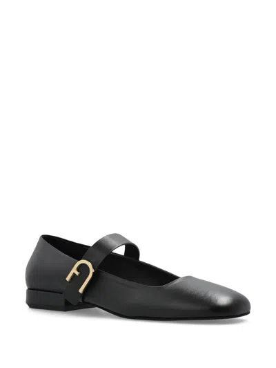 Furla Buckle Round Toe Ballerina Shoes In Black