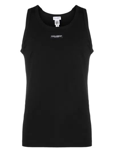 Dolce & Gabbana Stretch Cotton Tank Top With Logo Label Clothing In Black