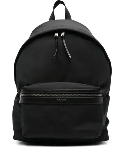 Saint Laurent Paris Men Leather Details City Backpack In Black