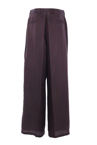 Dries Van Noten High-waisted Wide Leg Trousers With Vertical Stripes In Burgundy