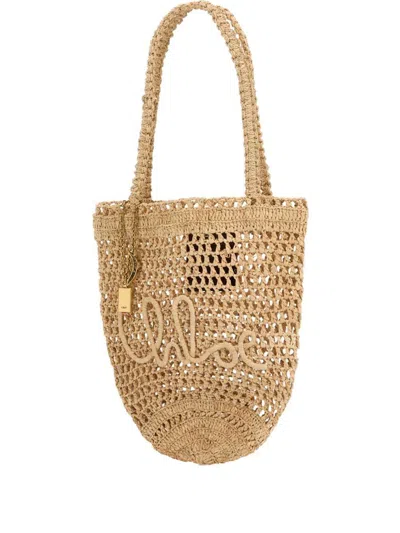 Chloé Chloe Women Raffia Small Summer Banana Shopping Bag In Brown