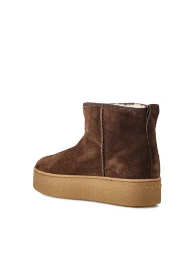 Hogan Ankle Height Platform Boots With Pull Tab In White