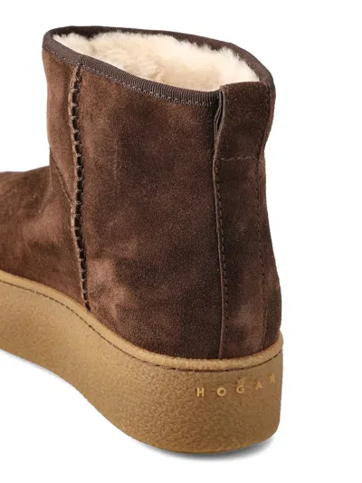 Hogan Ankle Height Platform Boots With Pull Tab In White