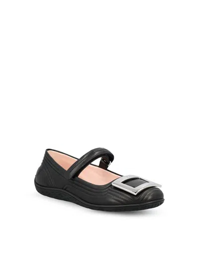 Roger Vivier Viv Low Mary Jane Ballerinas In Black