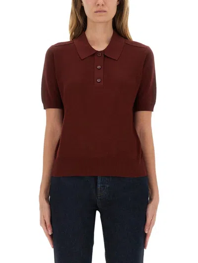 Burberry Bordeaux Wool Polo Shirt Women In Red